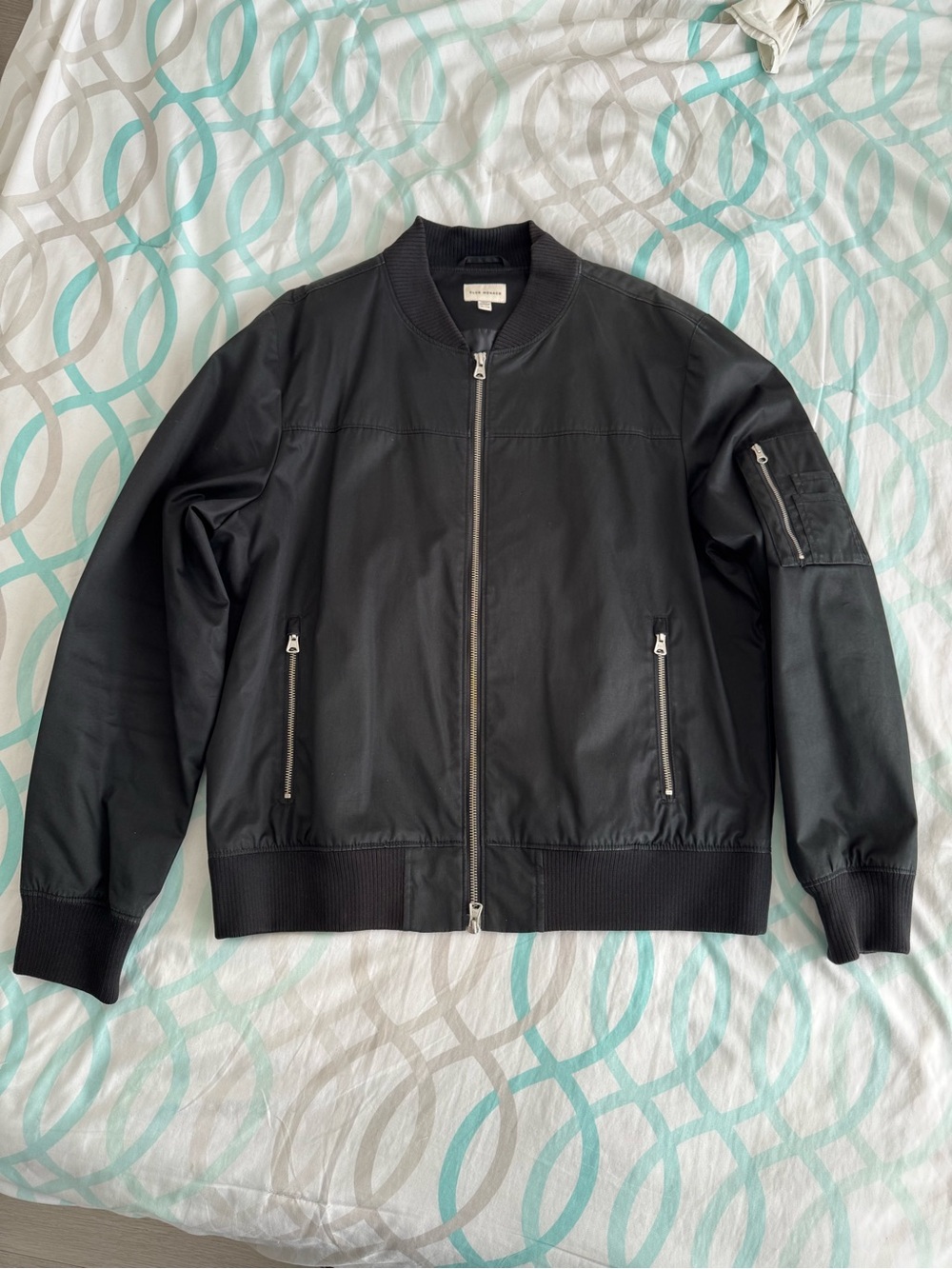Club Monaco Black Bomber Jacket with Zip Pockets